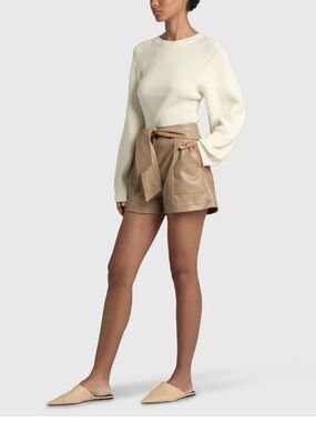 Mustard Seed Olive Green Faux Leather High-Waist Tie-Belt Shorts